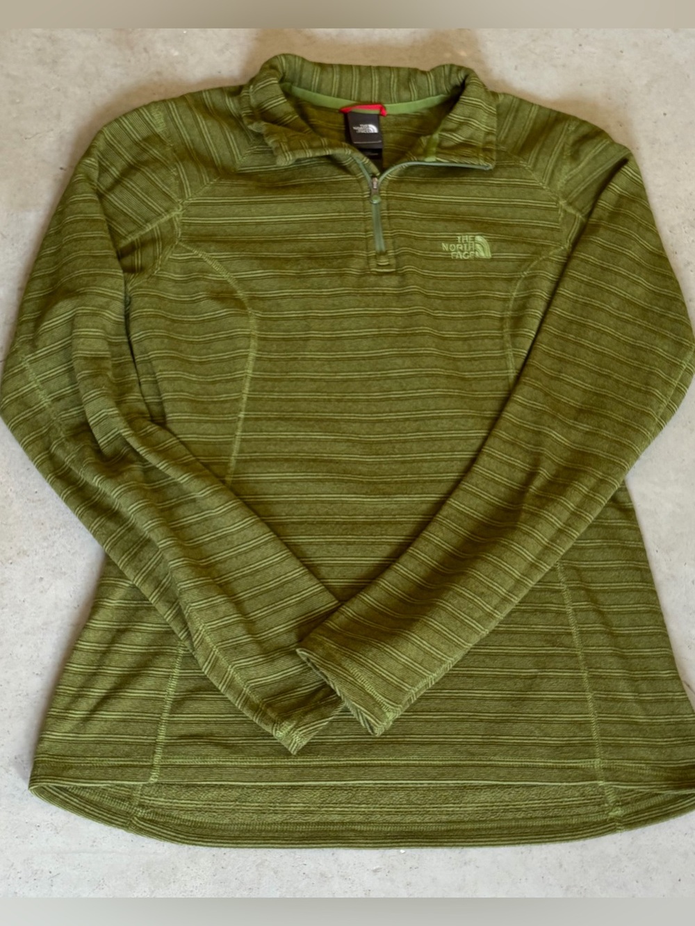 The North Face Womens M Green Striped Quarter Zip Fleece